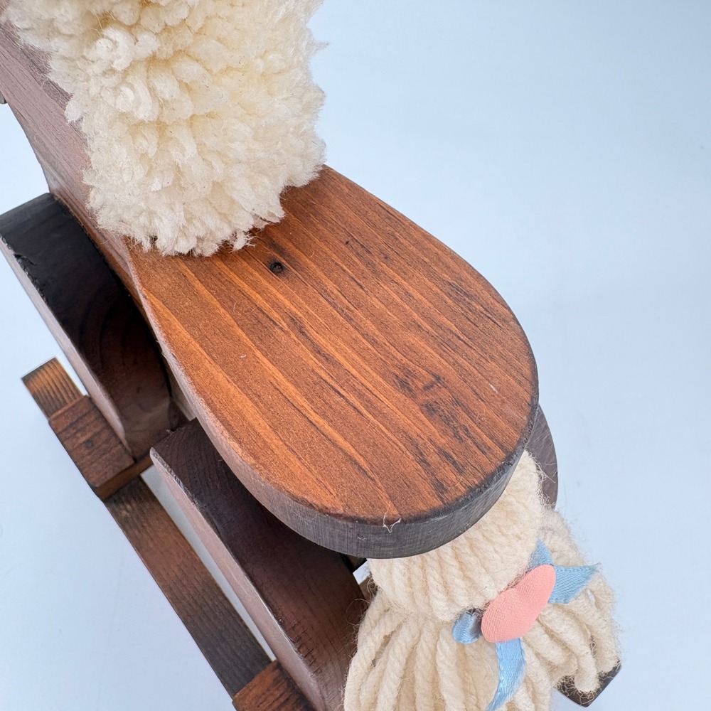 Vintage Handcrafted Wooden Rocking Horse Figurine Yarn Mane Heart Detail‎ - Picture 9 of 10